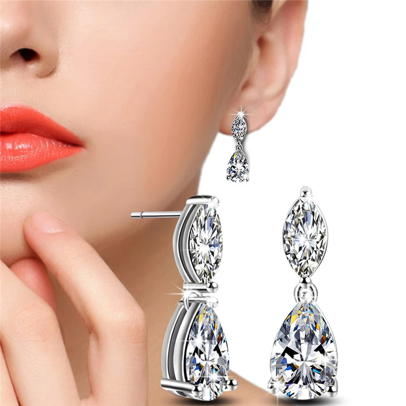 

KOFSAC New Teardrop-Shaped Crystal Earring 925 Sterling Silver Stud Earrings For Women Luxury AAA CZ Jewelry Girl Best Gifts