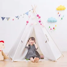 Five Poles Children White Indian Teepees Lace Cream Tent For Girls Kids Play Tent Cotton & Lace Tipi For 0-12 Baby Ins Hot