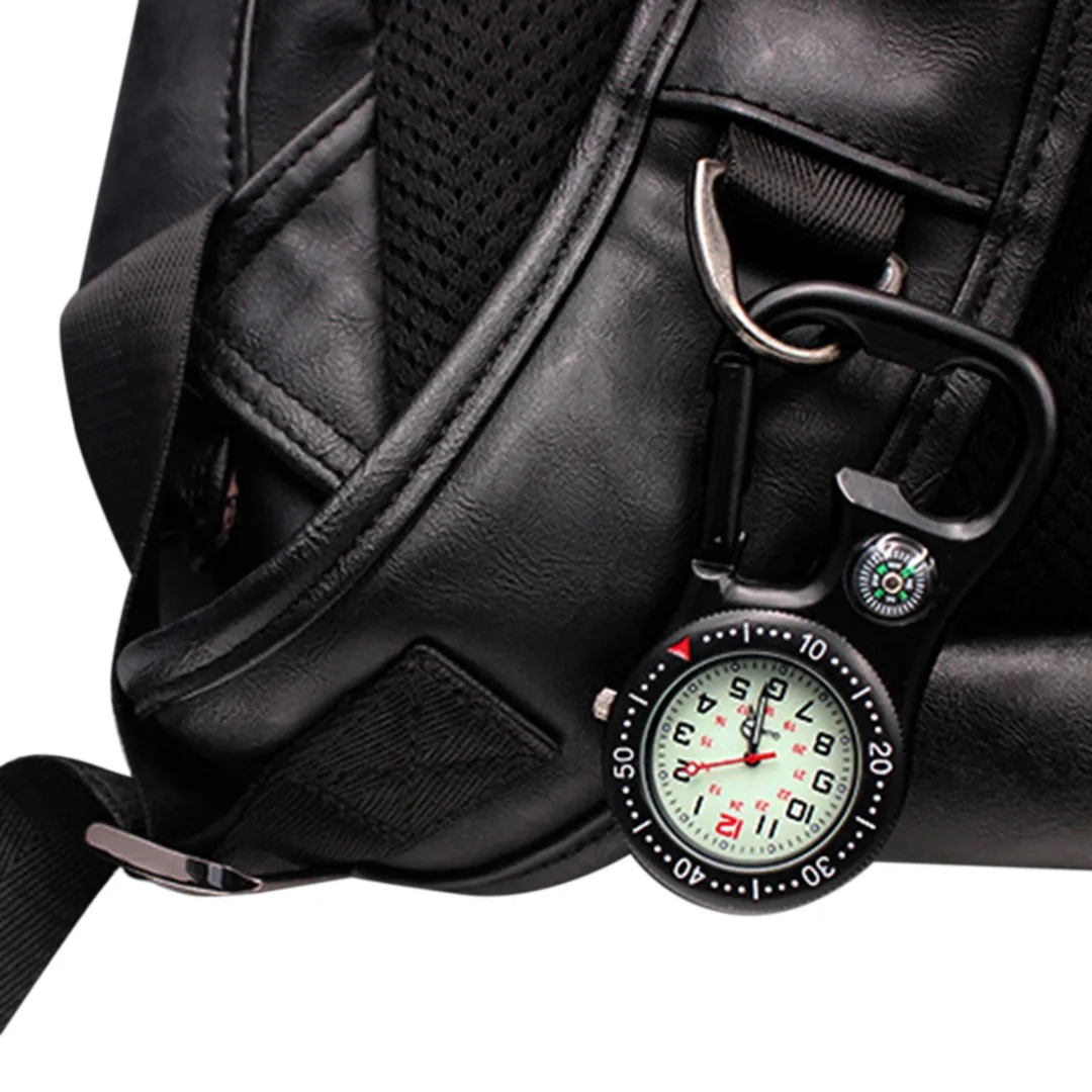 Shellhard 1pc Clip-On Carabiner Luminous Face Backpacker FOB Watch With Compass Bottle Opener Mountaineering Sports equipment