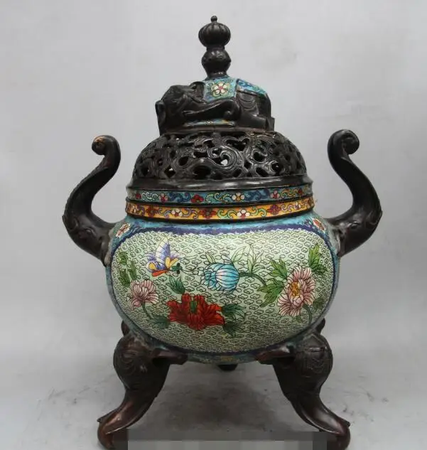 

song voge gem S6277 20" Marked China Cloisonne Enamel Bronze Elephant Incense Burners Censer Statue