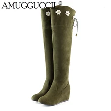 Зимние женские сапоги с узелком выше колена X770 на шнуровке большие размеры 34-43