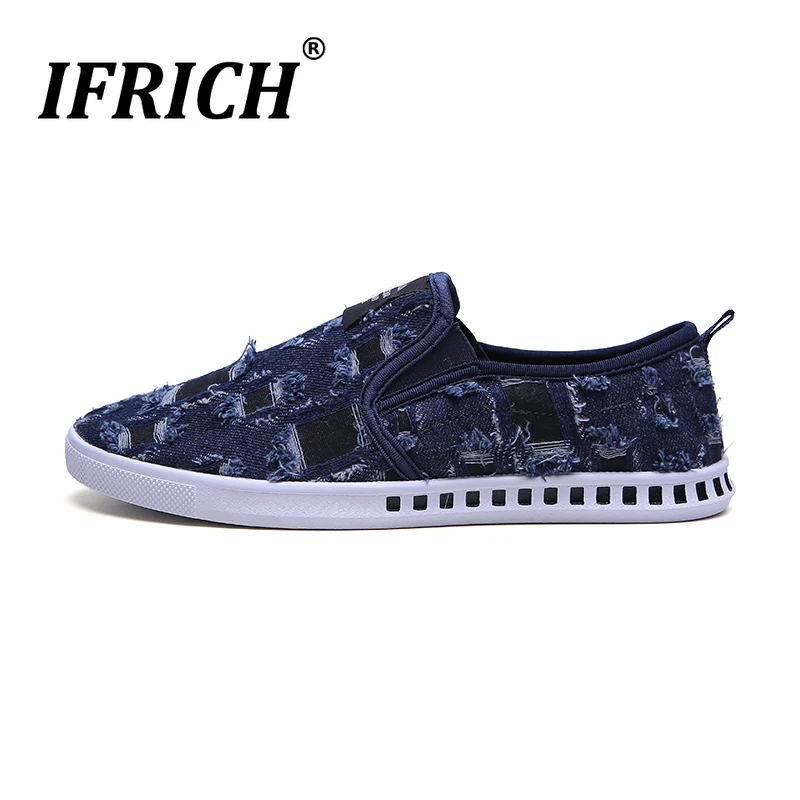 

Ifrich Hot Sale Denim Men Sneakers Comfortable Walking Shoes For Mens Slip-on Youth Fashion Mens Shoes Rubber Wearable Flat Shoe