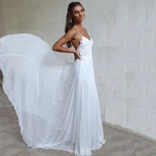 Бретельки пляжные свадебные платья халат de soiree Винтажный кружевной топ элегантное женское Бохо шифоновое длинное свадебное платье
