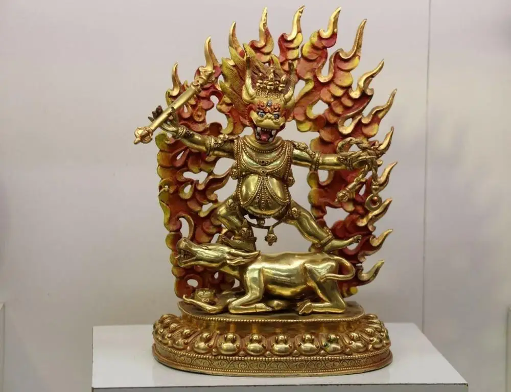 

Tibet Buddhism Pure Copper Gold Gilt Yama Dharmaraja Yamantaka Buddha Statue