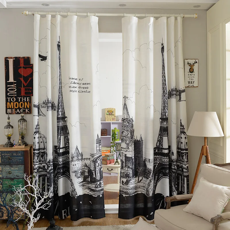 Noir et blanc tour Eiffel rideau pour le salon et chambre ...
