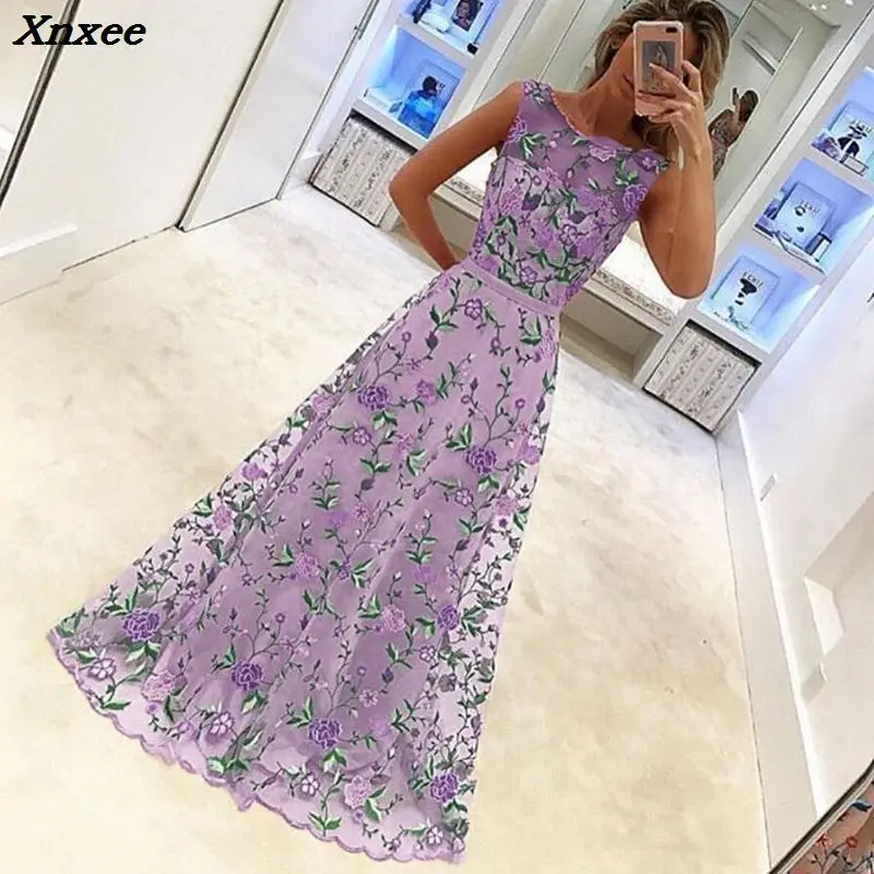 2018 New Women Sleeveless Embroidery flower Wedding Bridesmaid Elegant Female Long Party Ball Prom Gown Voile Long Dresses Xnxee 2018 New Women Sleeveless Embroidery flower Wedding Bridesmaid Elegant Female Long Party Ball Prom Gown Voile Long Dresses Xnxee