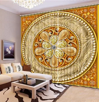 

3D Curtain Fashion Customized Round Golden Diamond Pearl Curtains For Bedroom New Custom 3D Beautiful Blackout Shade Window