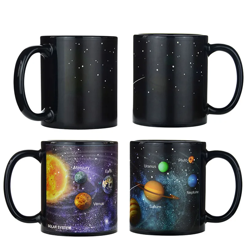 2Free shipping new arrival ceramic color changing coffee mug Heat senstive tea cup magic mugs supprised gift The solar system
