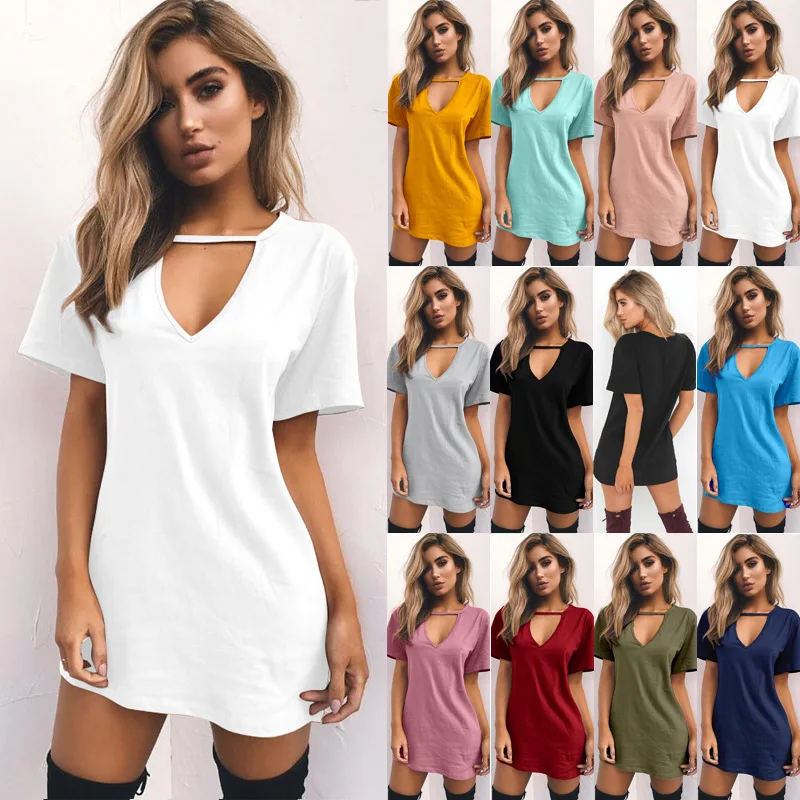 

3XL Casual Women Cotton Short T-Shirts Big Size New Summer 2019 Sexy V-Neck Loose T-Shirts Short Sleeved Solid Women Clothing