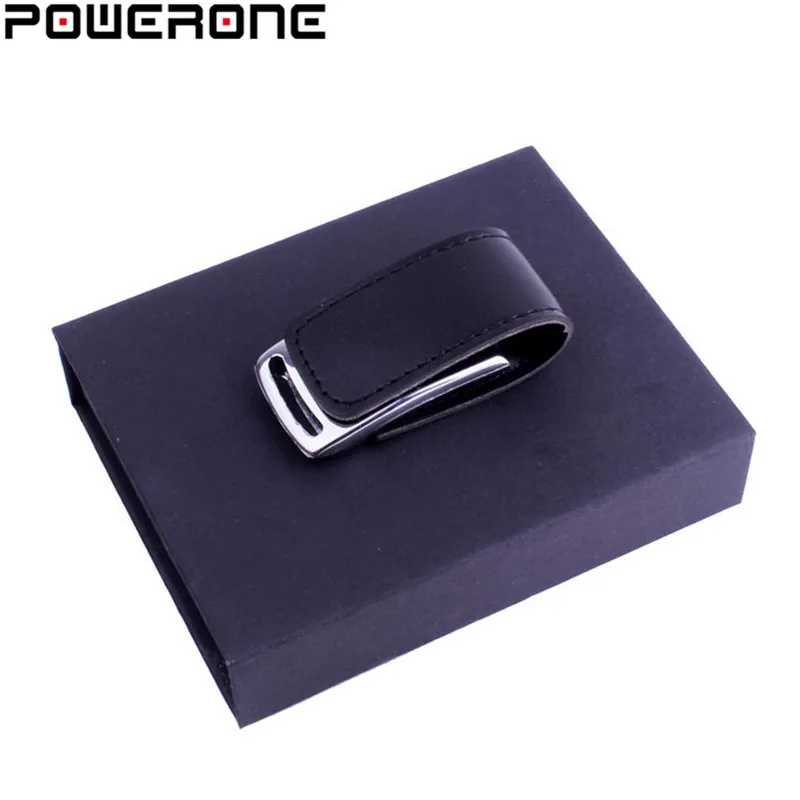 POWERONE кожаный брелок-флешка с коробкой USB флеш-накопитель 4 ГБ 16 ГБ 32 ГБ 64 Гб модный креативный USB 2,0 карта памяти