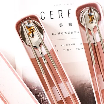 

Vintage Japanese Korean Style Stainless Steel Portable Flatware-Chopstick, Spoon Set with Organizer Box