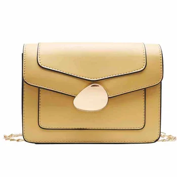 

British Fashion Simple Small Square Bag Women Designer Handbag 2019 Metal sheet decoration Leather Chain Crossbody Shoulder bag