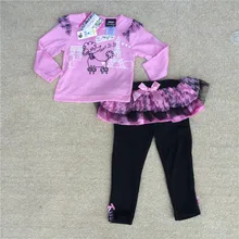 Free Shipping 4Sets/lot 12-18M years girl duck goose cartoon dress and pants Set,minnie leopard dress and black leggings set