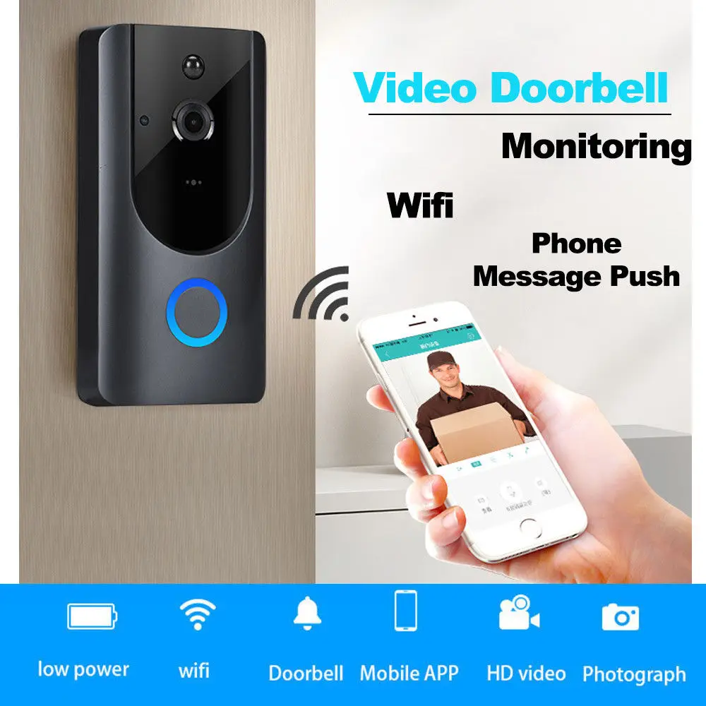 720P HD Smart doorbell camera WiFi peep hole video eye Video Door Phone Ring Chime PIR Motion