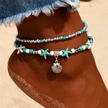 Grânulos de concha do vintage starfish tartaruga tornozeleiras para mulher artesanal frisado tornozelo pulseira pé jóias cheville femme