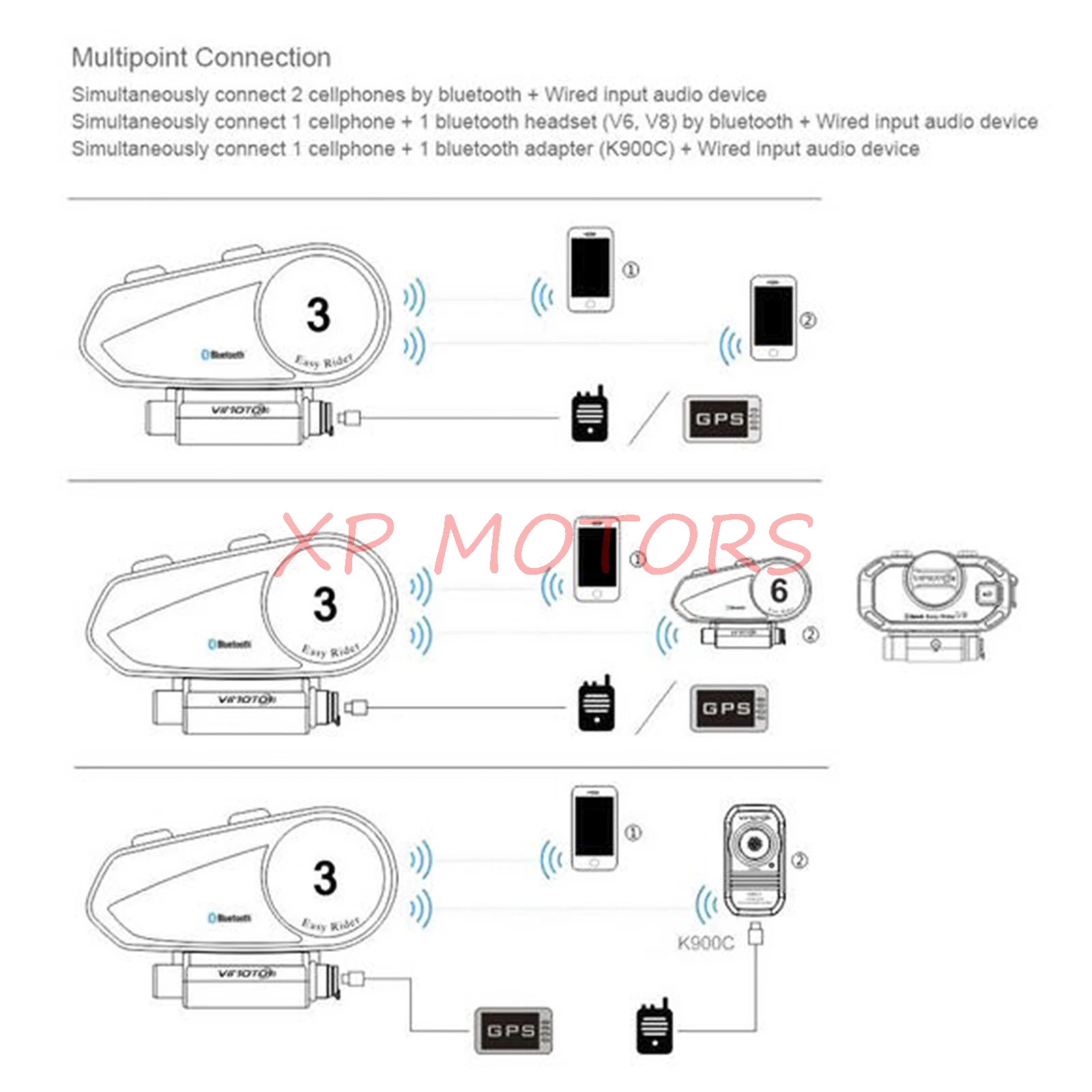 Motorcycle Helmet Bluetooth Headset Interphone Intercom Headset Riders V3 V3 Multi functional BT Way -in Helmet Headsets from Automobiles & Motorcycles on ...