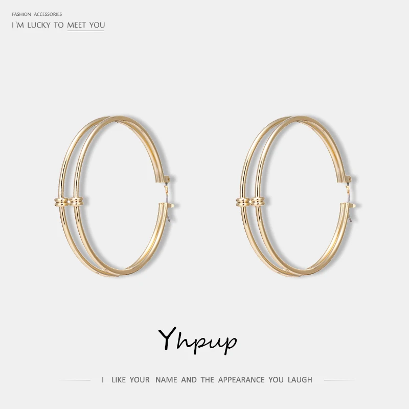 

Yhpup Trendy Hyperbole Brand Double Layer Round Geometric High Quality Hoop Earrings for Women Jewelry Accessories 2019 Brincos