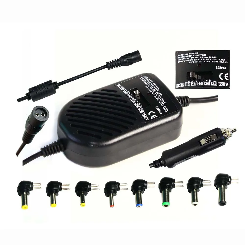 Cargador Universal de 80W CC para coche, adaptador para portátil, de fuente de alimentación LED ajustable para coche, 8 tapones desmontables, cargador #20|Adaptador para ordenador portátil| - AliExpress