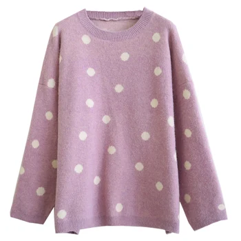 

2018 autumn winter new loose o-neck women sweaters and pullovers lady knitted thicken warm dot pull top quality