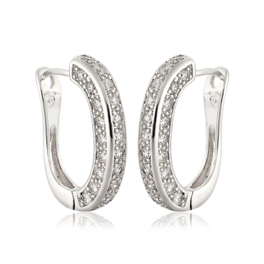 

White Gold Color U Shape Huggie Hoop Earrings For Women Luxury Three Face Paved Zircon CZ Earings Jewelry Bijoux Aros Aretes