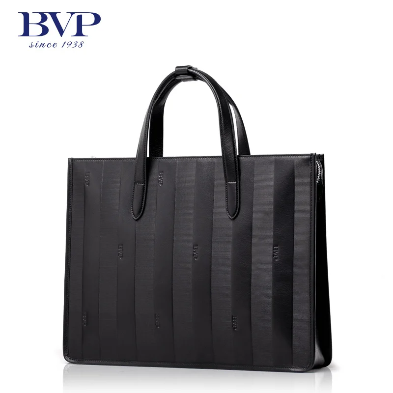 

BVP Hot Men Luxury Brand 100% Genuine Leather Briefcases Business Zipper Black Handbag 15 "Laptop Portfolio Bag T1023