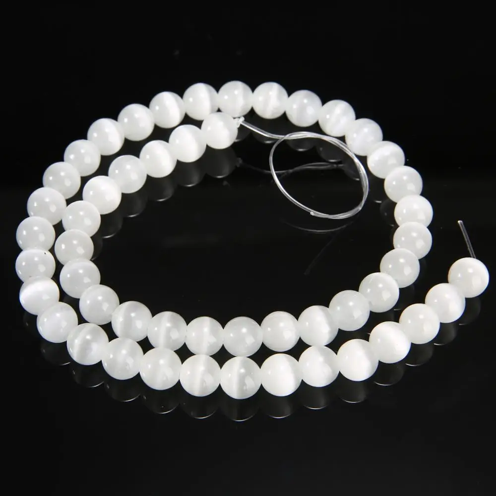 

White Cat Eye Beads Strand 8mm Round Loose Stone Beads Jewelry Craft DIY Making Bracelet Necklace Decorative Gift
