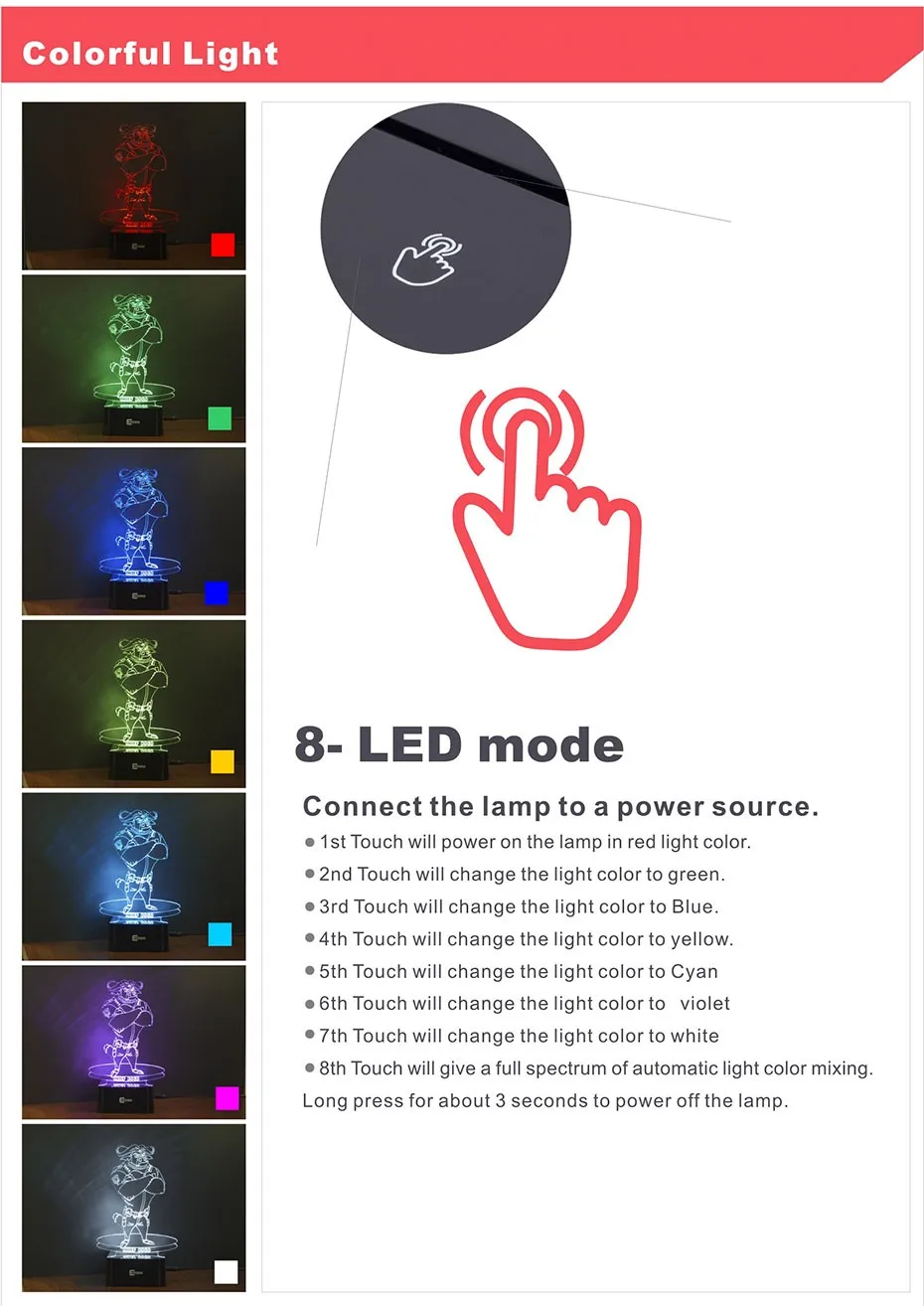 USB Novelty for Zootopia Chief Bogo Baby 3D Night Light Bedroom Decor Besides Desk Table LED Lamp 7 Clors Changeable (2)