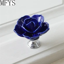 Blue Gold Flower Knob Dresser Knobs Drawer Pulls Handles Silver / Kitchen Cabinet Knobs Ceramic Rustic Rose Lotus Hardware flower knob dresser knobs drawer handles kitchen cabinet knobs pull handle ceramic rose lotus black blue yellow white red