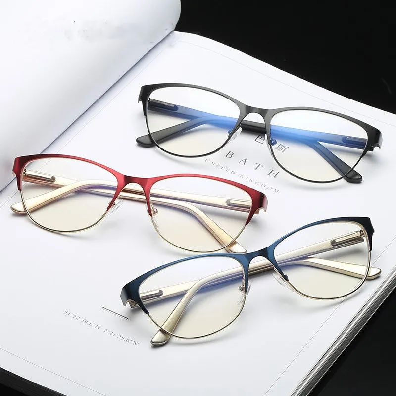 

Computer Eye Protection Glasses Frame Stainless Steel Frame Flat Mirror Men Women Eyeglasses Frames Blue PurPle