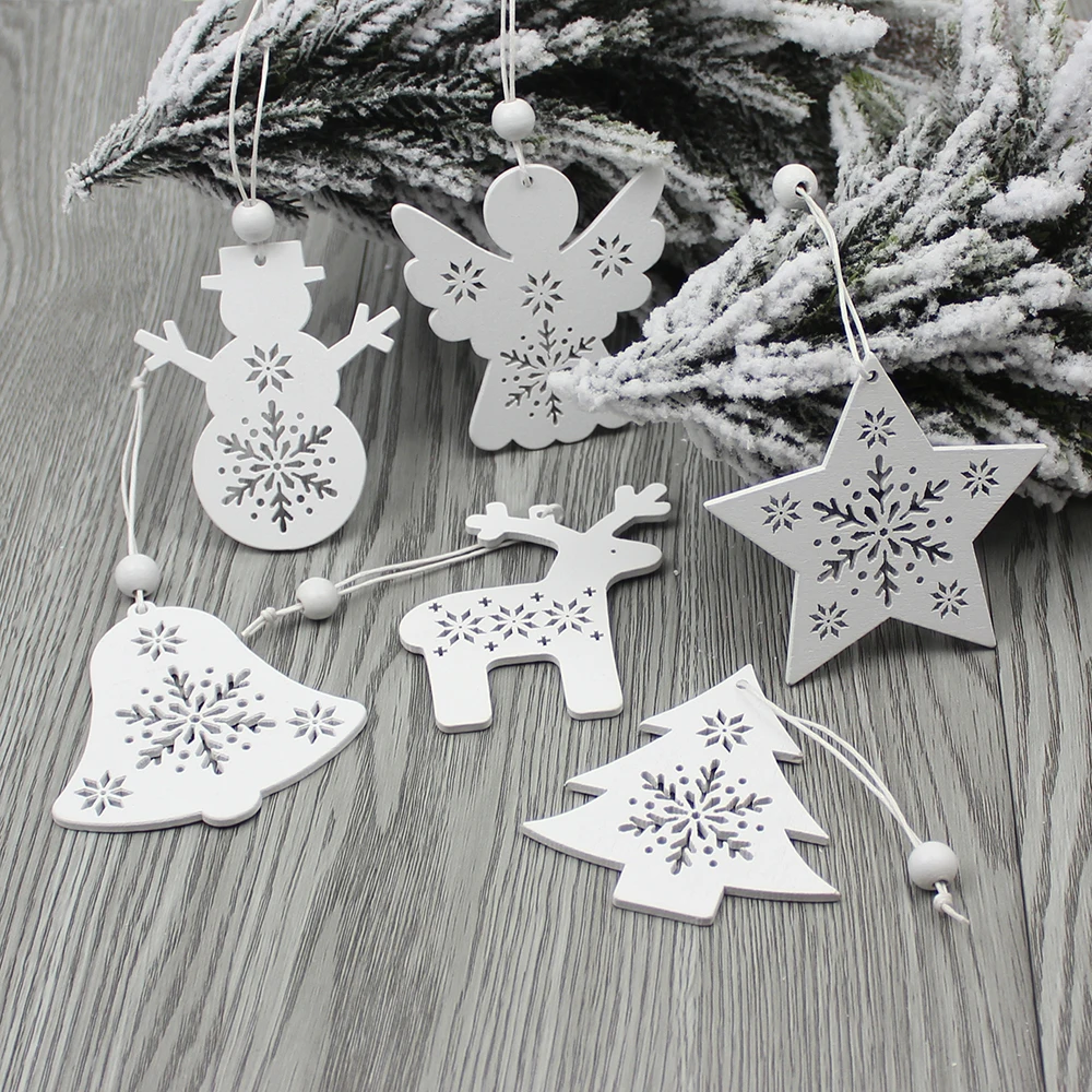 HUADODO Set of 6 Red and White Wooden Tree Deer Snowman Christmas Decorations Pendants Ornaments for Xmas Tree, Home Party, and Kids Gift image 6