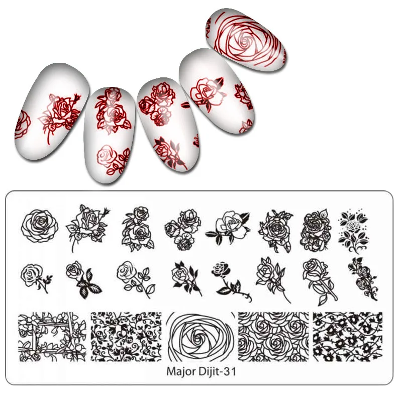 Major Dijit ногтей штамповки пластины печать в виде цветка пластины линии чистый дизайн прямоугольник Маникюр штамп шаблон пластина с изображениями для нейл-арта - Цвет: Major Dijit 31