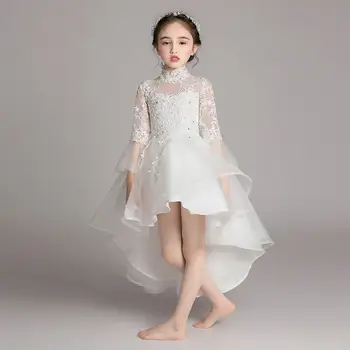 

New Teenage Girl Mesh Flower Asymmetrical Princess Dress Kids Dresses For Girls Wedding Party Toddler Girl Clothing Vestido F156