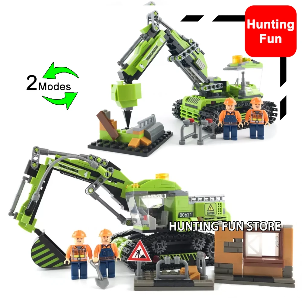 

C0621 482PCS City Builders 2 Modes in 1 Set Crawler-type Excavator Pick Machine Minifigs Mini Figures Building Blocks Toys Gifts
