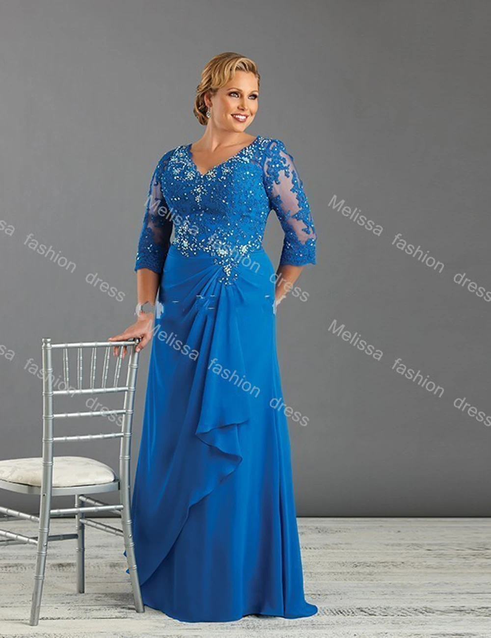 Blue Plus Size Mother Of The Bride/Groom Dresses with Sleeve Ladies
