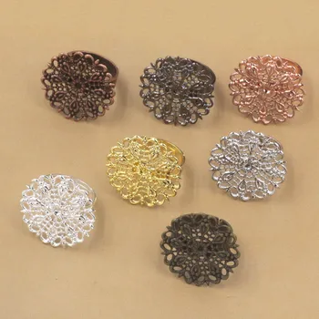

Multi-color Plated Retro Ring Bases 25mm Circle Filigree Flower Pad Blanks Adjustable Ring Settings DIY Findings Bulk