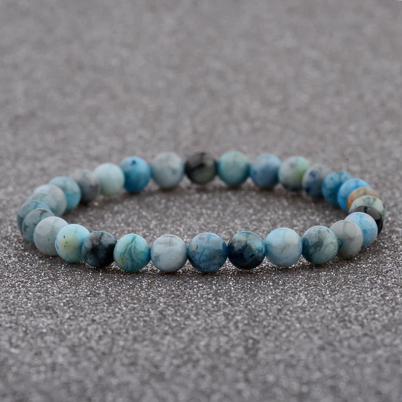 

DOUVEI Natural Stone 6mm Blue Bracelets Bangles For Women Handmade Elastic Rope Beads Friendship Bracelets Female Men AB176