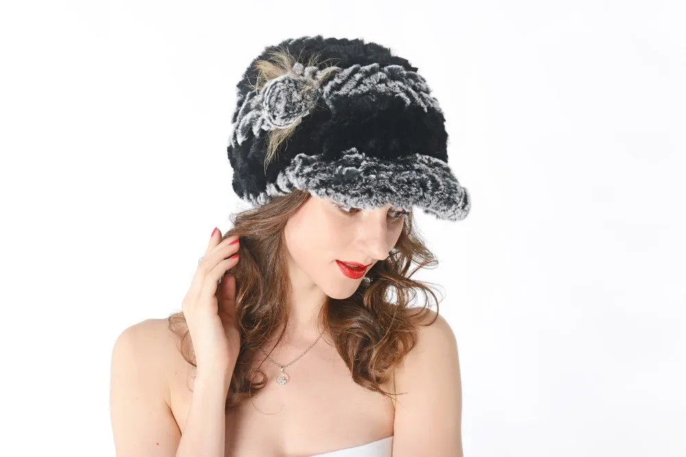 Женская натуральная шапка из меха кролика рекс для женщин модная брендовая вязаная меховая шапка DNT413