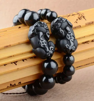 

10-14mm Natural Obsidian Beads Bracelet Fine GemStone Beaded Wild Animal Bracelet Men Jewelry Women Bracelet Can Drop Shipping