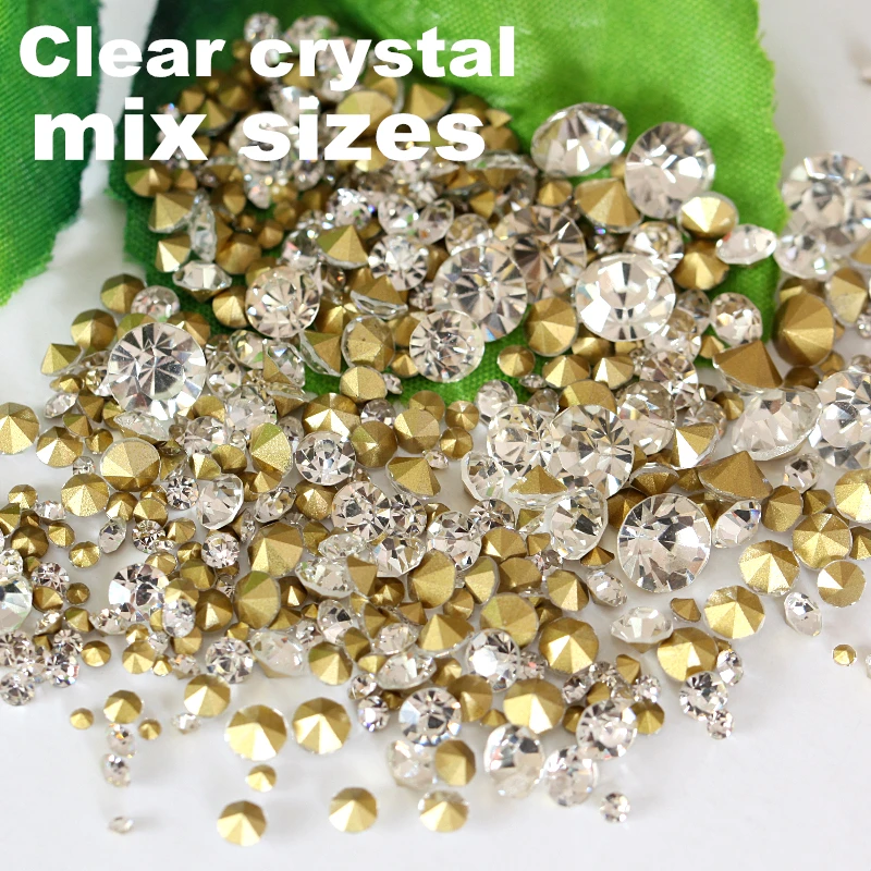 

1000pcs Mixed 7 Sizes Clear Crystal PointBack Rhinestones Glass glue on Rhinestones for Clothing Decoration Wedding Dress B2263
