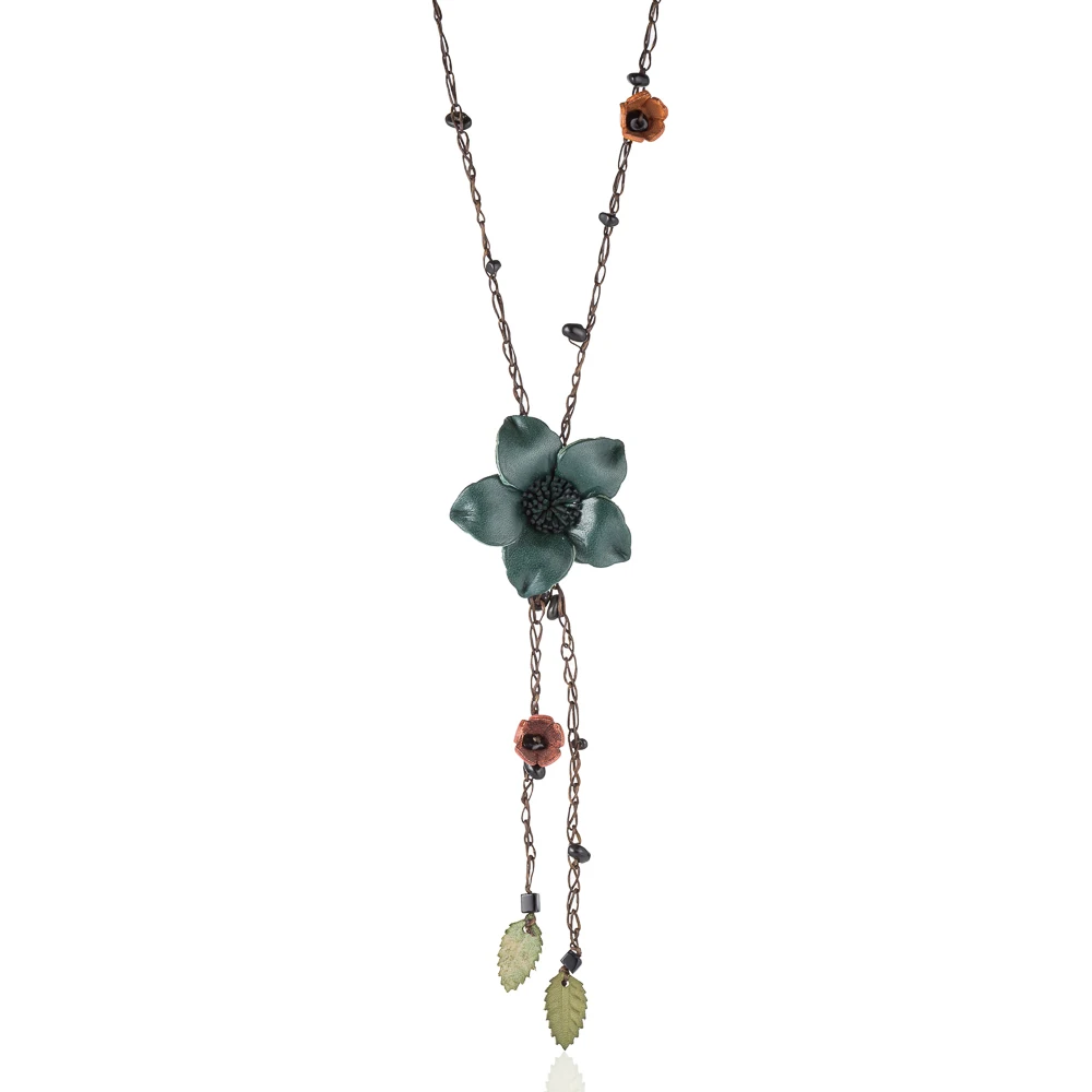 HOCOLE, красивое женское ожерелье, массивное кожаное цветочное ожерелье, s& Кулоны, каменные бусы, длинная цепочка, ожерелье для женщин, ювелирное изделие