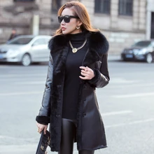 Куртка из натуральной кожи с воротником из лисьего меха, пальто из натуральной овчины для женщин, Толстая теплая подкладка из шерсти, Зимние Куртки из натуральной кожи