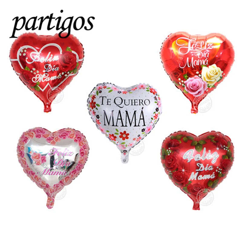 

10pcs 18inch Printed Spanish mother Foil Balloons Mother's Day Heart Shape Helium Love Globos Decor Mama Balloon Gifts Balaos