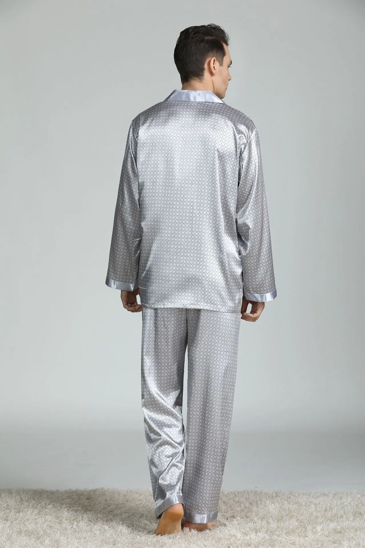 Мужские пятностойкий шёлк пижамный комплект длинные штаны Пижама для сна мужской новый современный Стиль, мягкая, удобная, с принтом