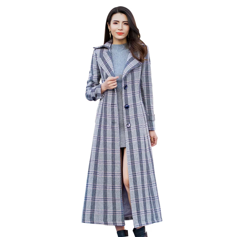 Glamour plaid Осень Зима Новая Очаровательная модная темпераментная Клетчатая Шерстяная Куртка женская длинная однобортная тонкая шерстяная Верхняя одежда Пальто NO933 - Цвет: Glamour plaid