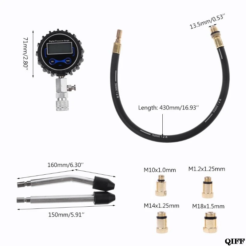 Цифровой газовый двигатель цилиндр компрессионный тестер набор инструментов автомобильный мотоцикл Манометр с адаптером