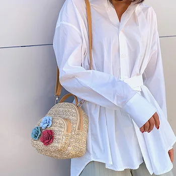 

LJL-New Korean Version Of Straw Small Backpack Fashion Casual Backpack Wild Travel Backpack