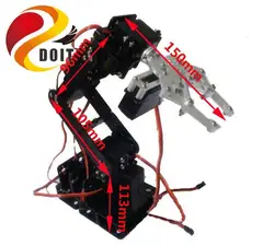 6 dof рука робота + механический захват + 6 шт. высокий крутящий момент сервопривода + большой базовый робот-манипулятор прямоугольное шасси
