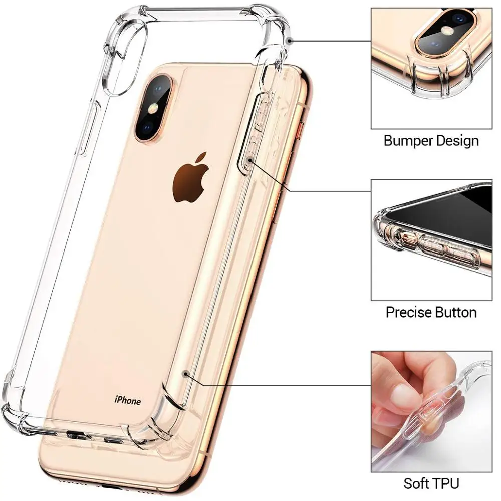 

FastDeng Simple drop-proof silicone cases For iPhone 6 6s 7 8 plus Case Transparent crystal cover for iPhone X XS XR XSMax case