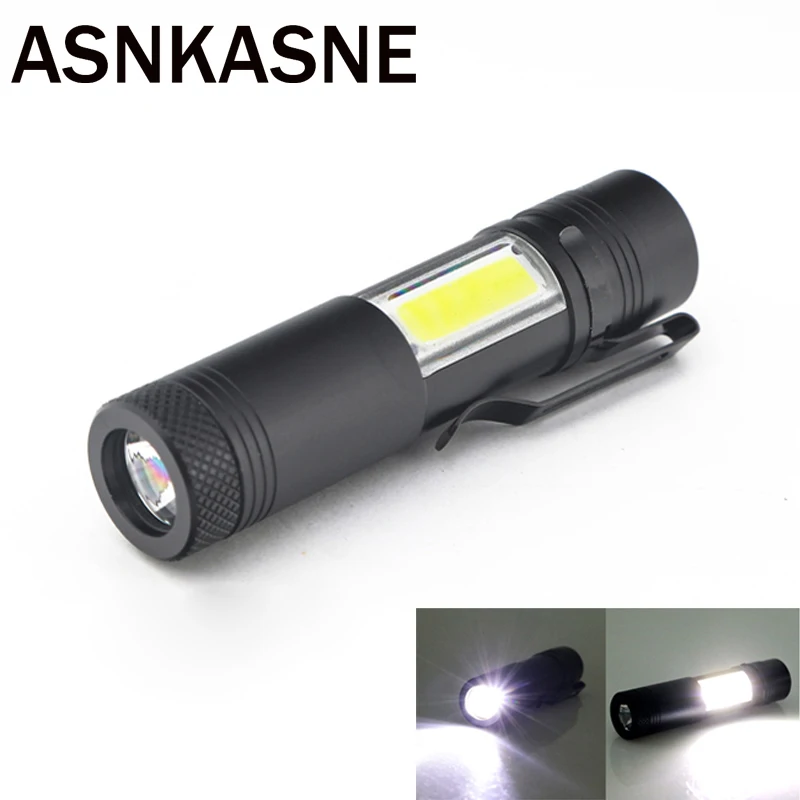 

2000LM Mini Portable LED Flashlight XML Q5&COB Work Light lantern Powerful Pen Torch 4 Modes Waterproof Lamp Use 14500 or AA