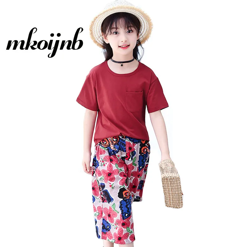 

Girls Summer Sets Princess Kids Suit Casual Cotton T-shirt + Floral Wide Leg Pants 2Pcs For 4 6 8 10 12 Years Children Clothing